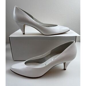 Vintage Connie Selleca White Leather Kitten Heels Pumps Pointed Toe Womens Sz 10
